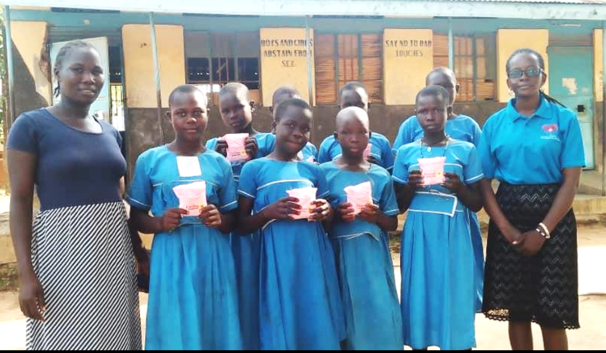 A group of African girls with pads.